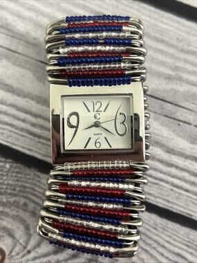 Charming Charlie Silver Tone Red White And Blue Band Women’s Quartz Watch